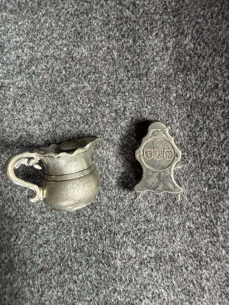 2 tinnen figuurtjes kannetje klok, Antiek en Kunst, Antiek | Tin, Ophalen of Verzenden