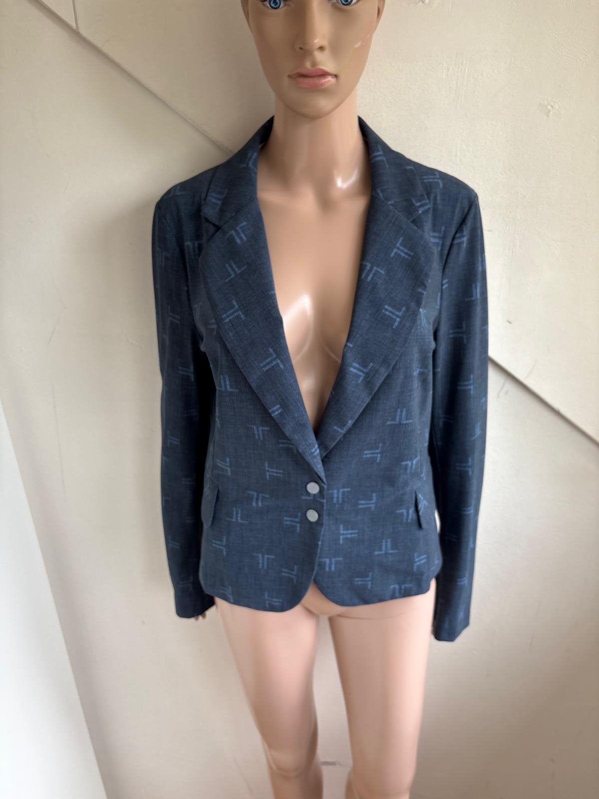 Jane Lushka travelstof blazer maat L blauw print, Blauw, Maat 42/44 (L), Ophalen of Verzenden, Zo goed als nieuw
