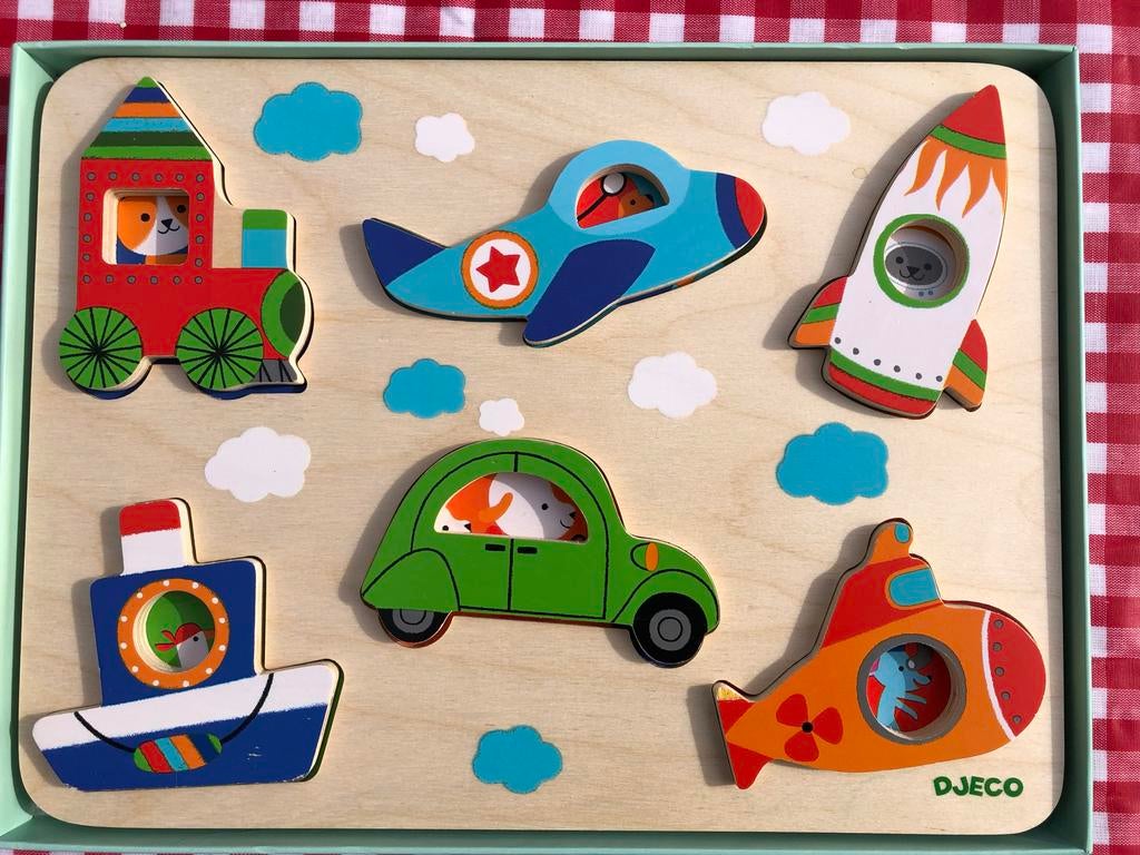 Houten puzzel met voertuigen voor kinderen, Ophalen, Zo goed als nieuw, Puzzelen