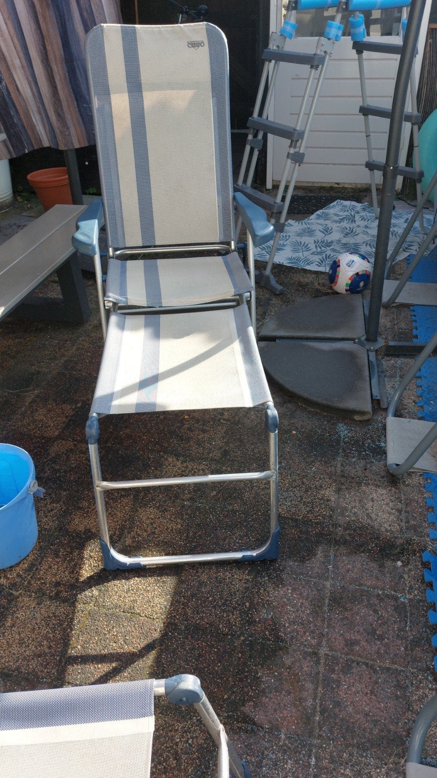 2 Crespo campingstoelen met losse voetsteunen, Ophalen of Verzenden, Gebruikt, Textileen, Verstelbaar