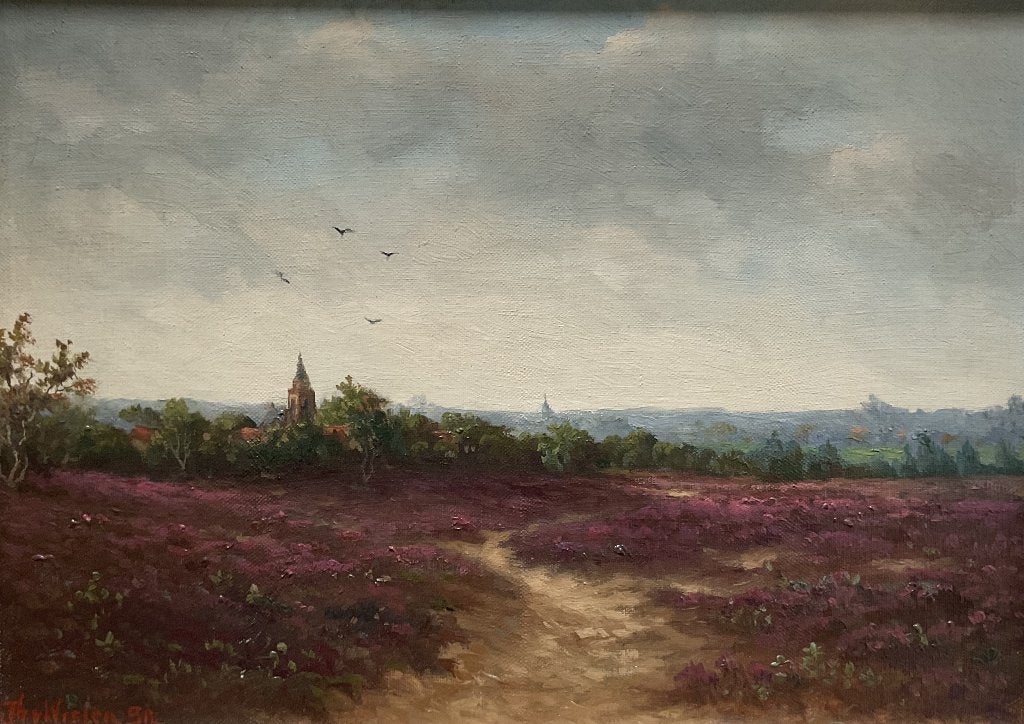 Thomas van Wissen (1866-1954) - Heidelandschap, Antiek en Kunst, Kunst | Schilderijen | Klassiek, Doek, Ophalen of Verzenden, Landschap