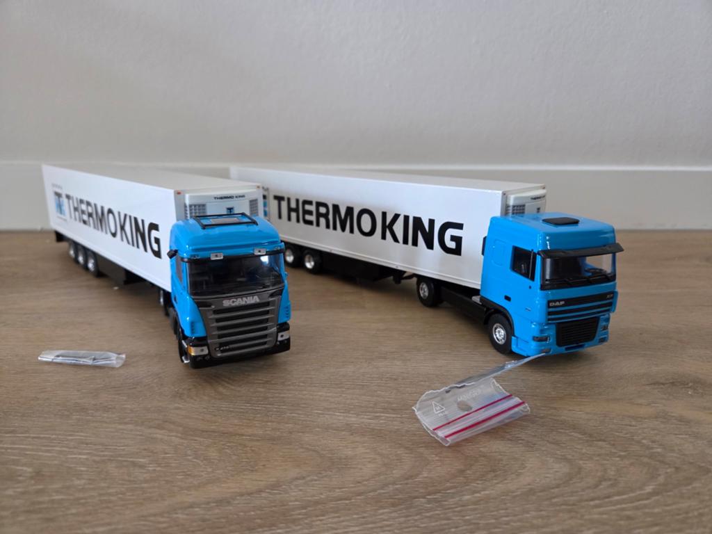 Liontoys / tematoys Scania R470 en Daf 95 XF Thermoking 1:50, Hobby en Vrije tijd, Modelauto's | 1:50, Ophalen of Verzenden, Nieuw
