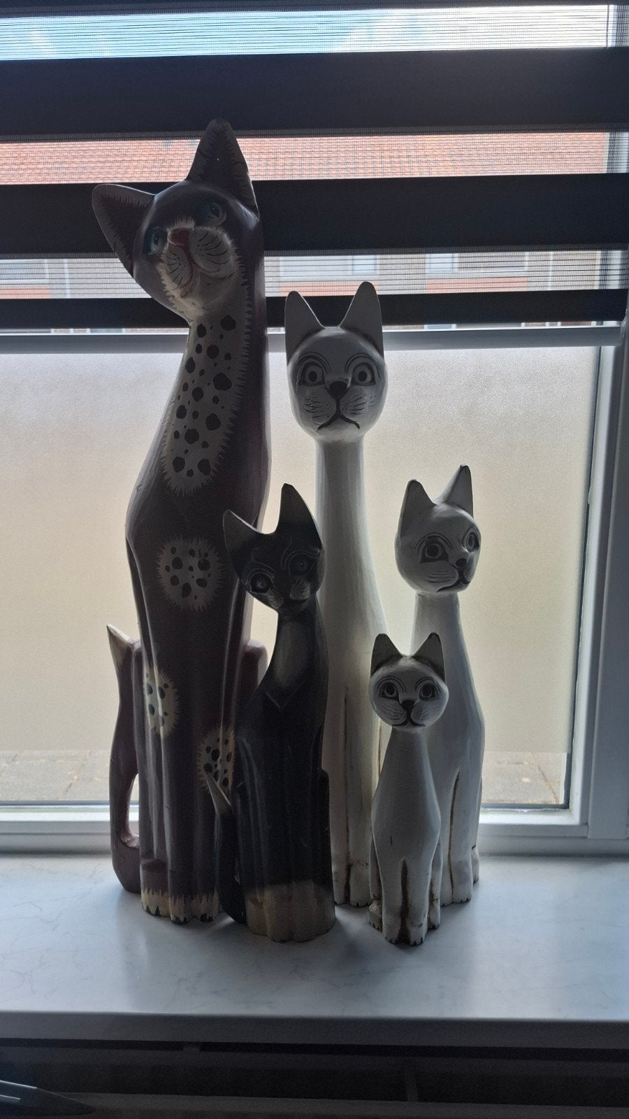 Houten decoratie katten - set van 5, Huis en Inrichting, Woonaccessoires | Overige, Ophalen, Gebruikt, Meerkleurig, Hout