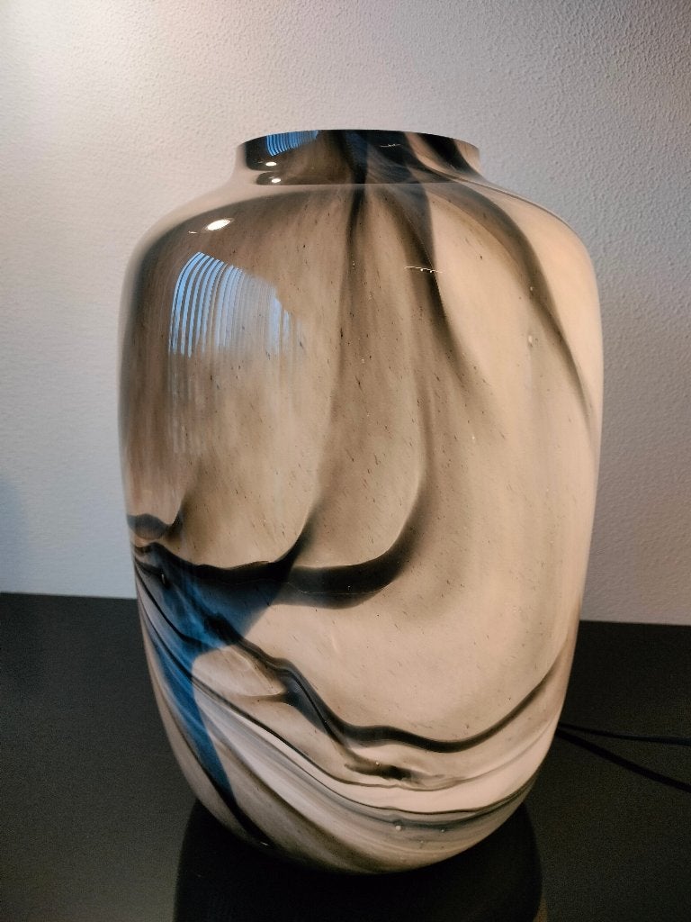 Glas Lamp Tafellamp Grijs Opalino Vetro 1990, Grijs, Ophalen of Verzenden, Glas, Design