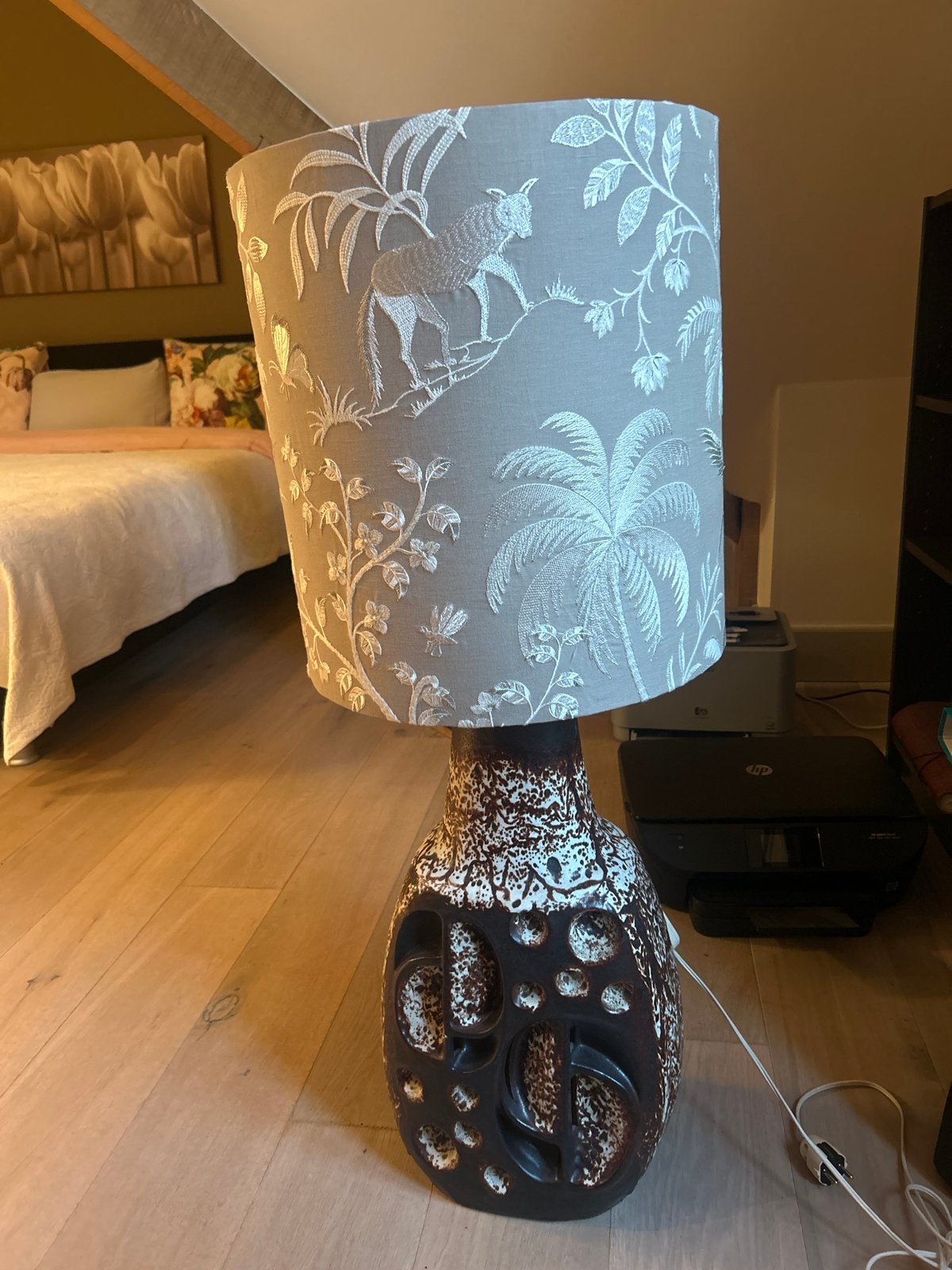 Unieke Vintage Tafellamp met Jungle Print Kap, Ophalen, Overige merken, Meerkleurig, E27 (groot)