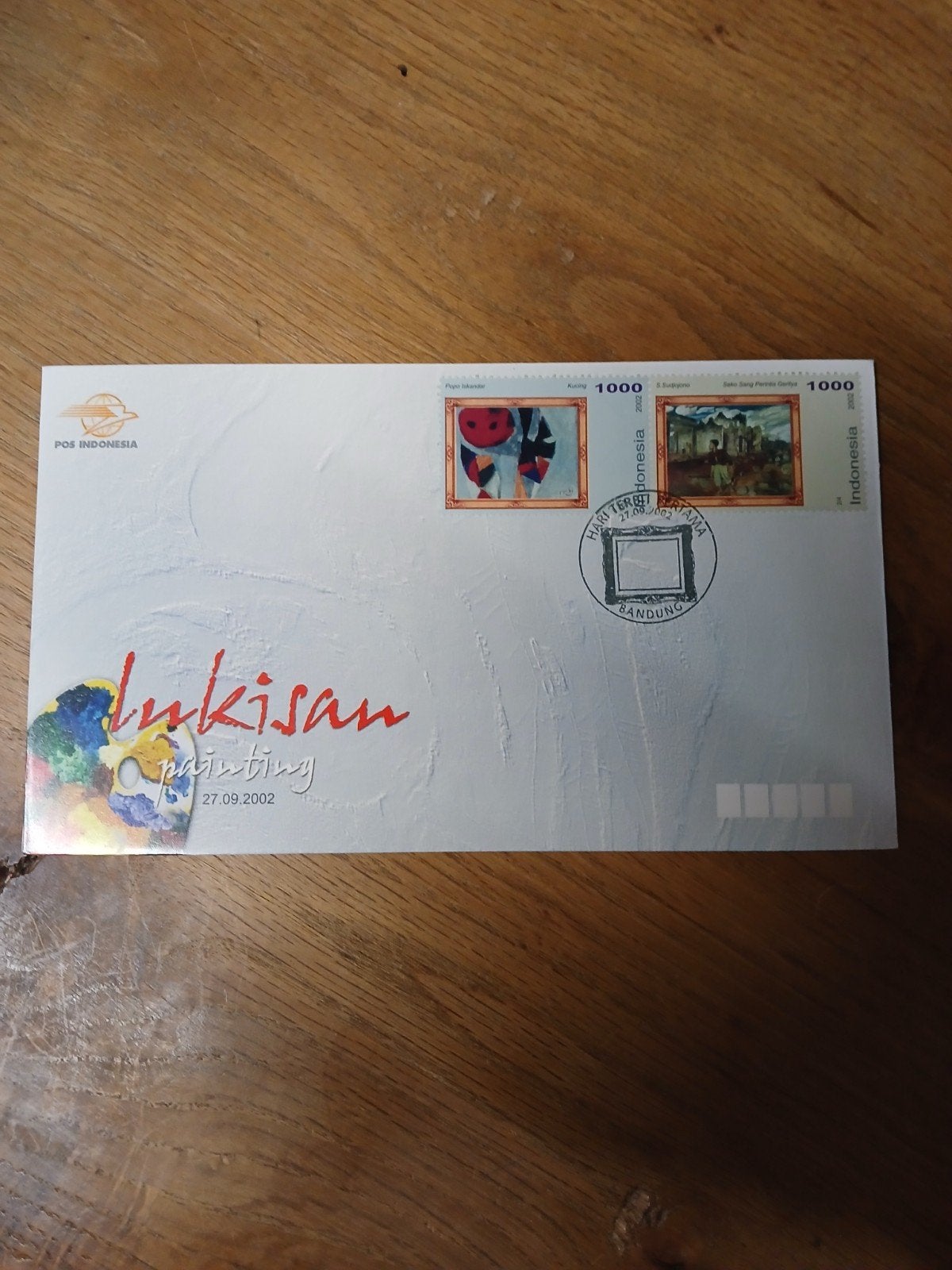 Indonesische Eerste Dag Envelop - Lukisan Painting 2002, Verzamelen, Ophalen of Verzenden, 1980 tot heden, Ongelopen, Buiten Europa