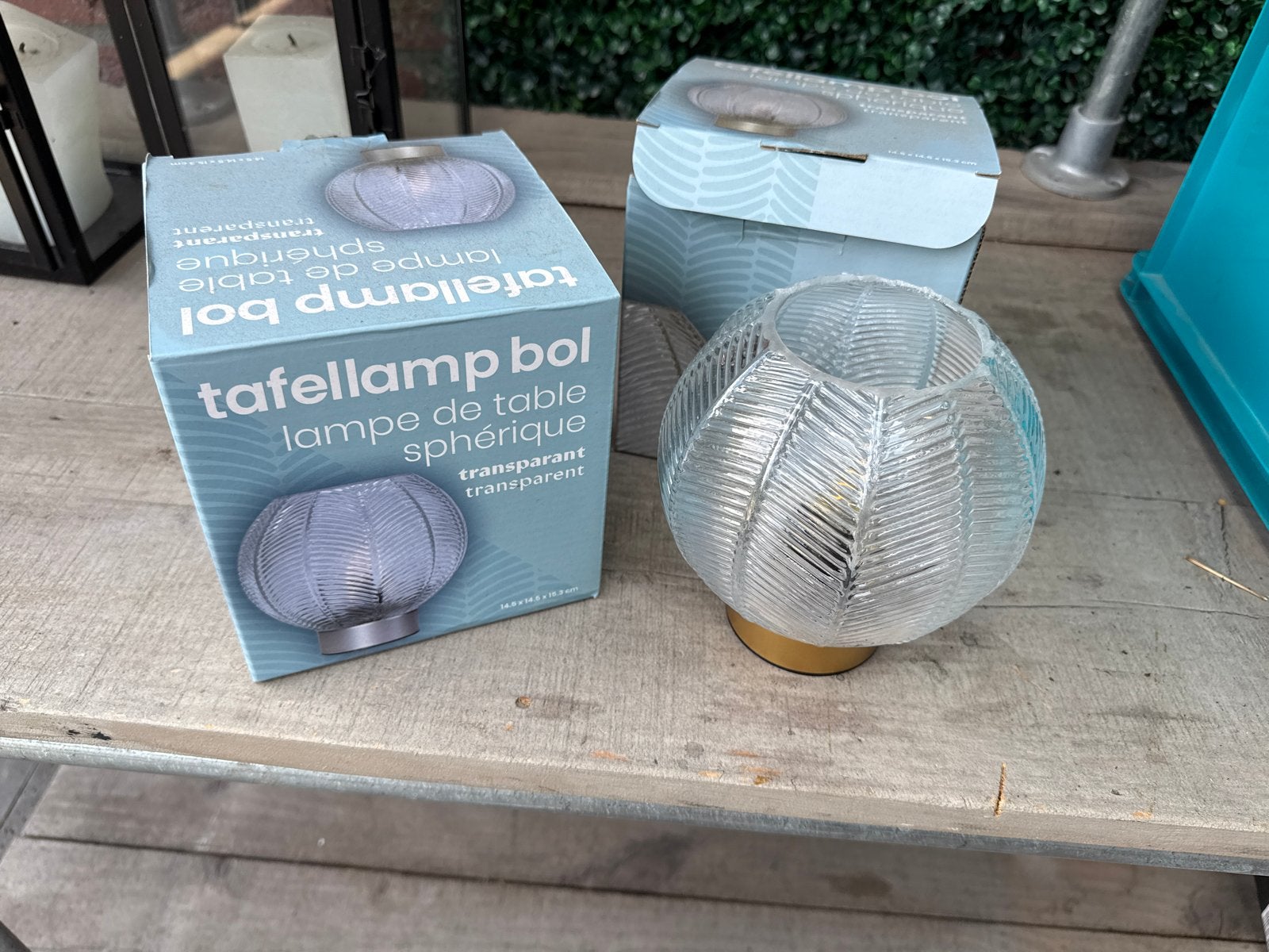 Tafellamp bol voor buiten / camping, Ophalen, Nieuw, Werkt op batterijen, Glas