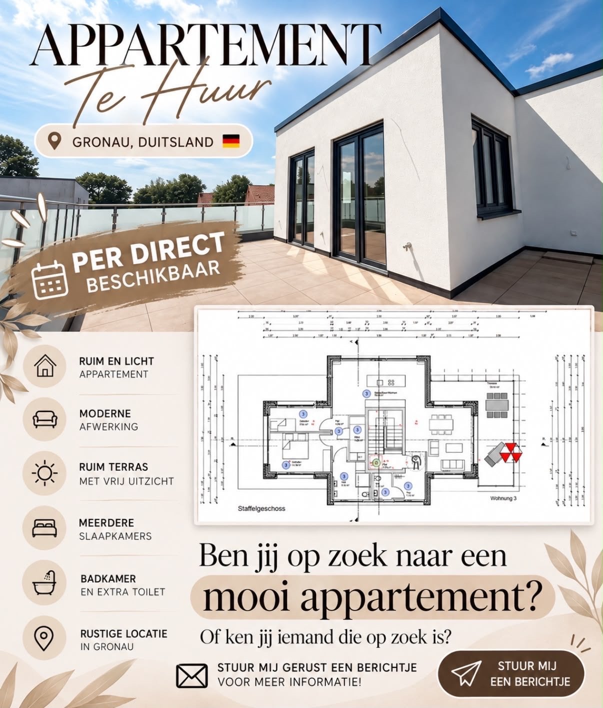 Huis te huur, Huizen en Kamers, Appartement, Via bemiddelaar, 3 kamers, Overijssel