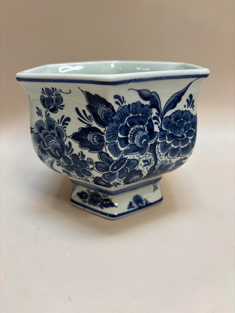 Vintage Delfts blauwe bloempot, handwerk gemerkt en genummer, Ophalen of Verzenden