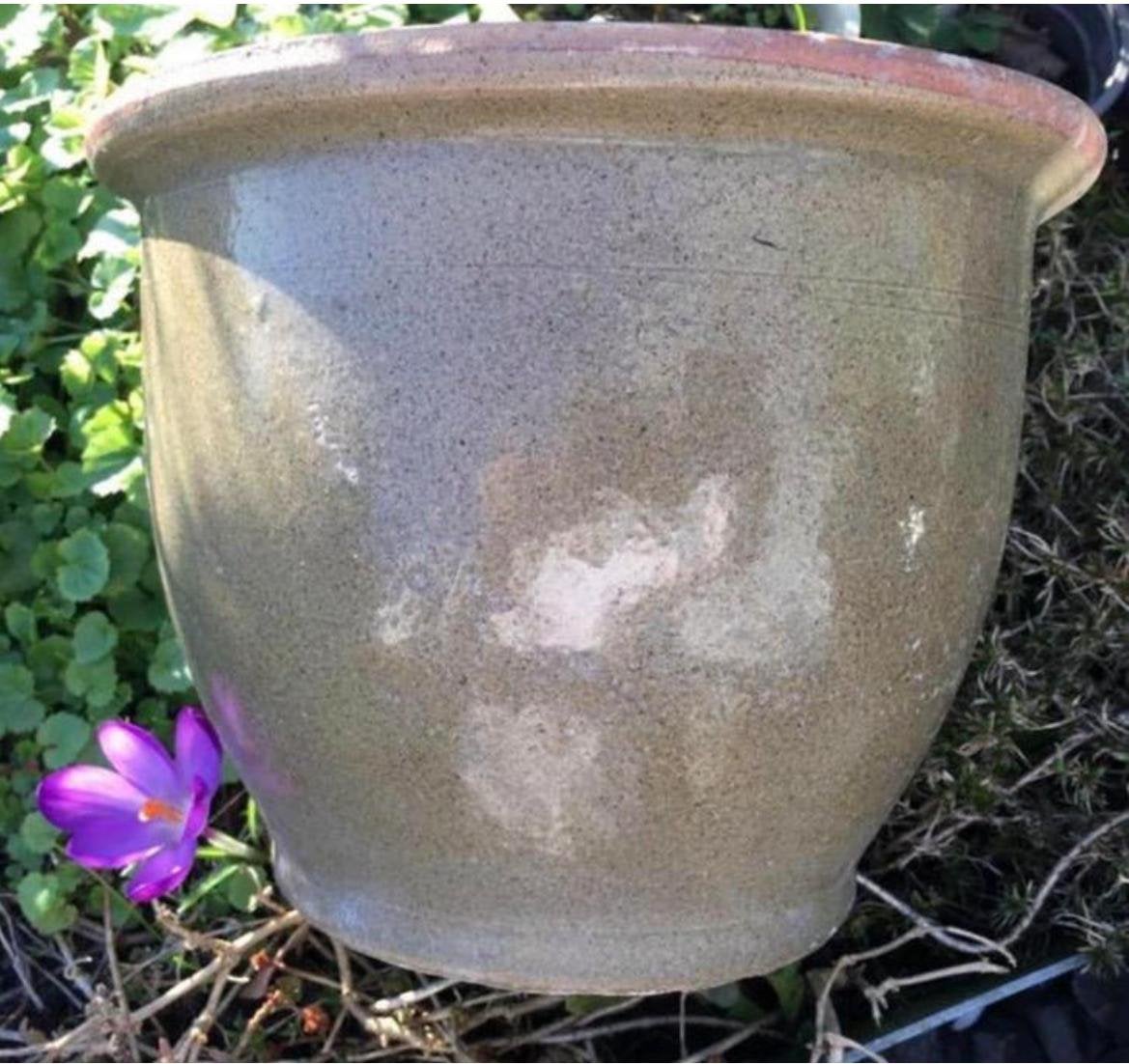 Prachtige oud Hollandse terracotta bloempot geglazuurd groen, Ophalen, Rond, Zo goed als nieuw, Minder dan 40 cm