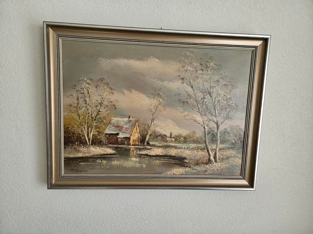 Schilderij P. Reynaerts - Winterlandschap, 82x63 cm, Ophalen of Verzenden