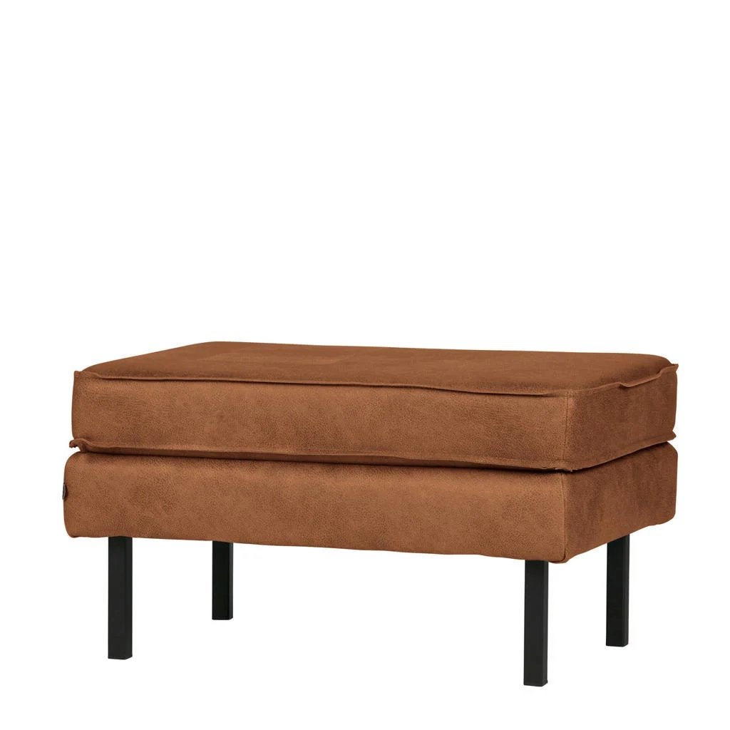 Woood Lederen Hocker Cognac, Leer, Zo goed als nieuw, Rechthoekig, 50 tot 75 cm