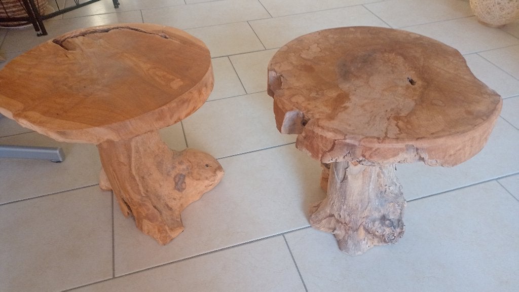 2 Teakhouten Bijzettafeltjes - 40x40 cm, Ophalen, Minder dan 45 cm, Minder dan 55 cm, Gebruikt