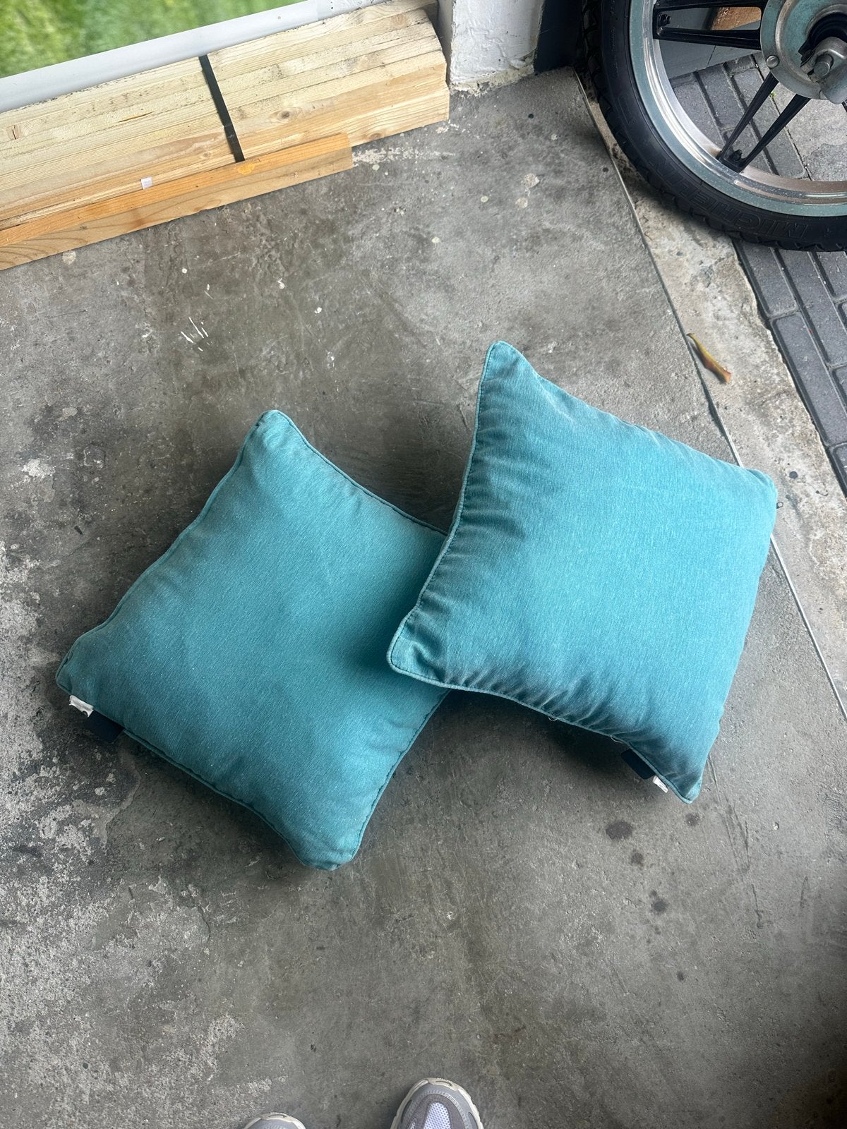 Turquoise buitenkussens Madison - Set van 2, Gebruikt, Blauw, Vierkant, Ophalen of Verzenden