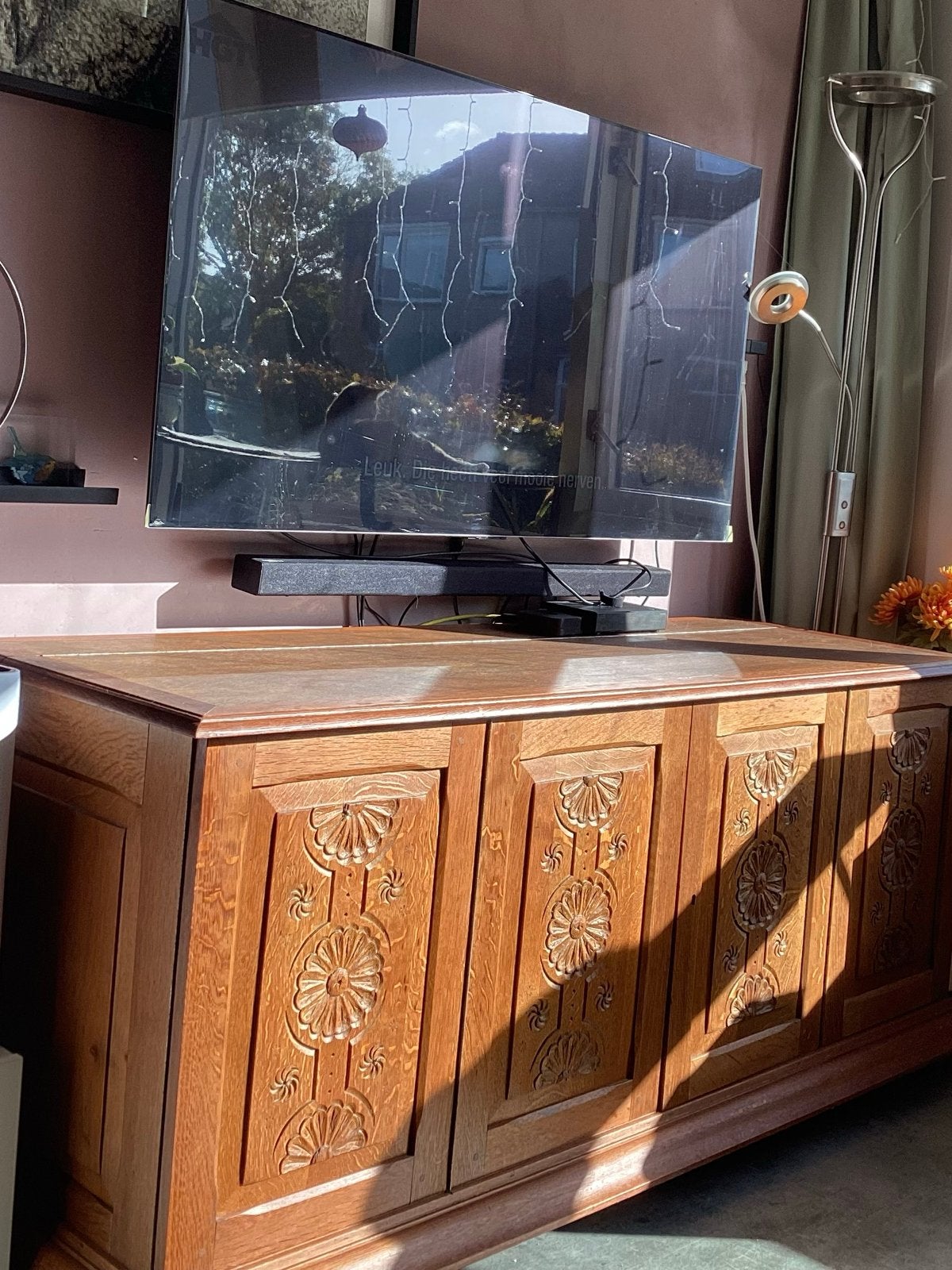 Massief eiken  dressoir -tv meubel met opbergruimte, Ophalen