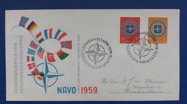 Postzegel NL 1959 FDC 37 NAVO 12-07, Ophalen of Verzenden, Na 1940, Gestempeld