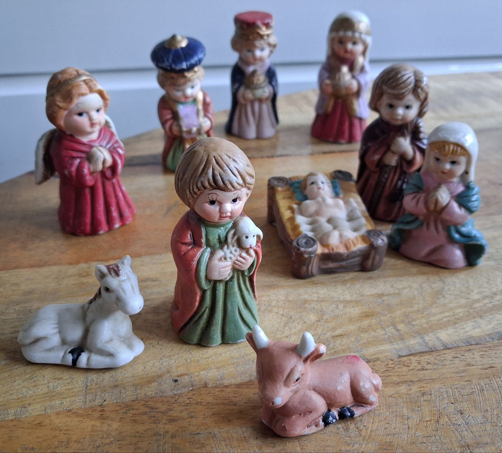 Kerst - vintage kerststal beeldjes - set van 10 stuks, Diversen, Ophalen of Verzenden