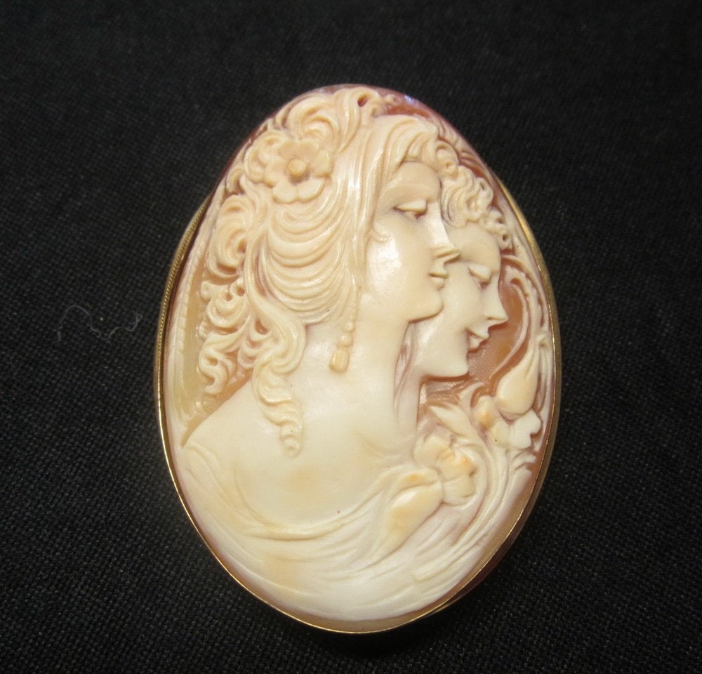 Antieke 18 kt gouden camee broche / hanger, art nouveau, Verzenden, Goud, Broche