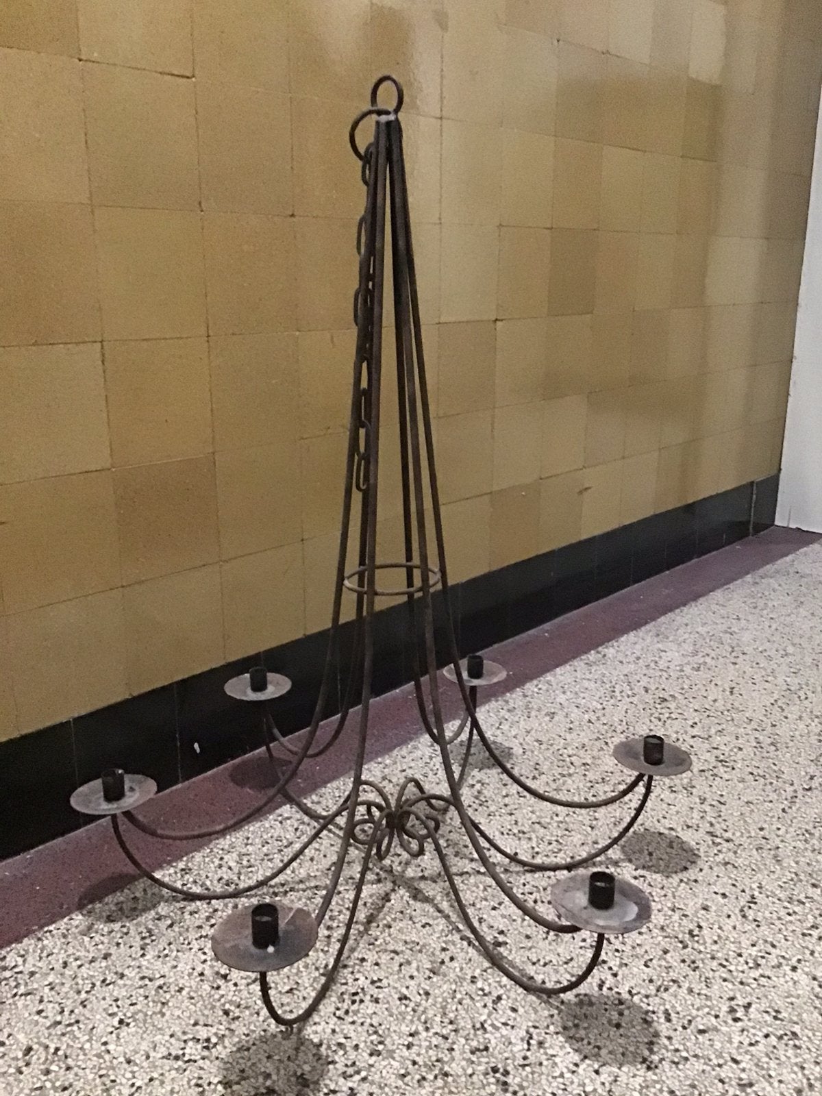 Antieke smeedijzeren kroonluchter - 6 kaarsen, Huis en Inrichting, Lampen | Kroonluchters, Ophalen, Gebruikt, Metaal, Overige fittingen