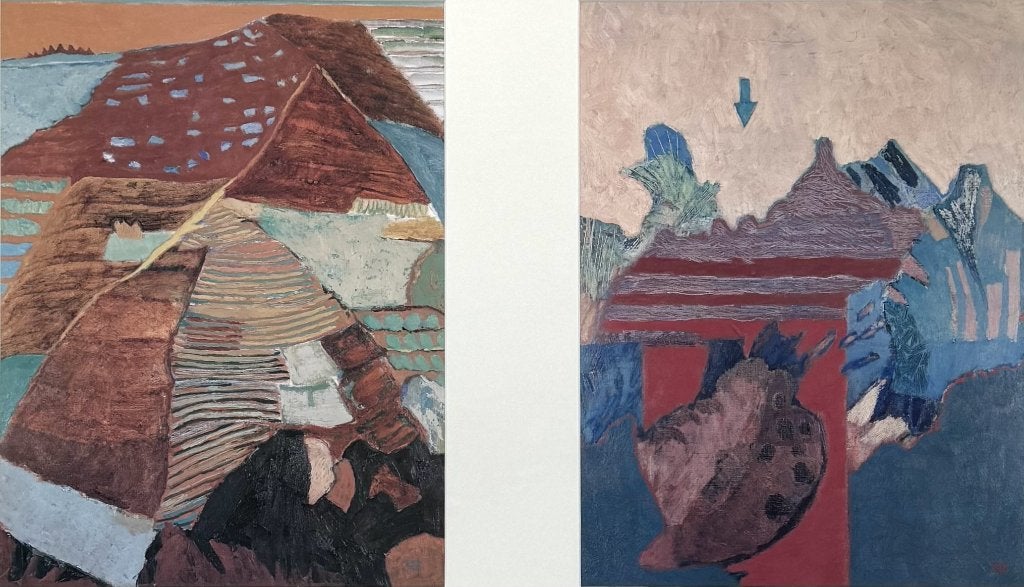 751. Diptiek zeefdruk, Jeroen Krabbé – abstract landschap, Ophalen of Verzenden