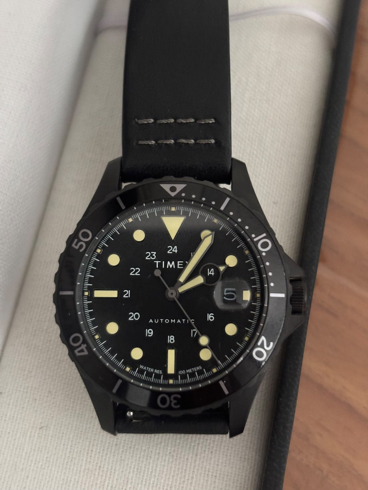 Timex Navi xl automatic heren horloge, Overige merken, Leer, Verzenden, Polshorloge