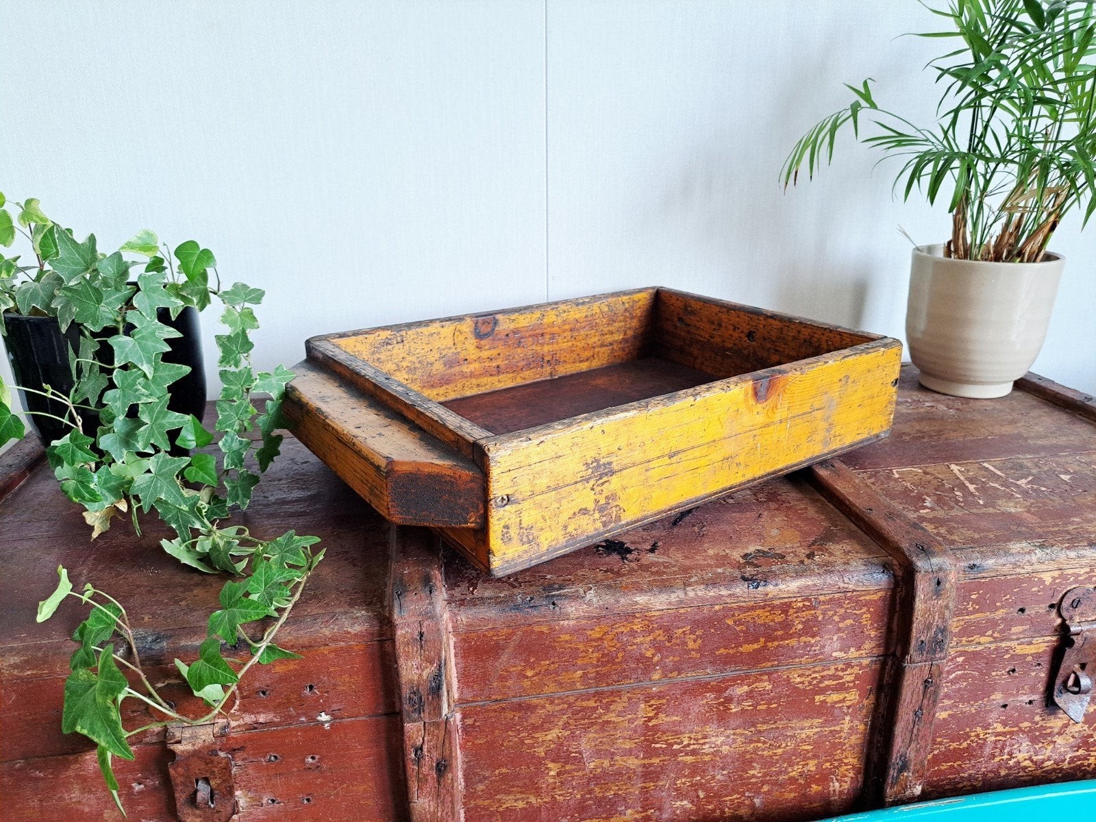 Antieke Industriële Houten Krat / Bak - Vintage Opberger, Ophalen of Verzenden