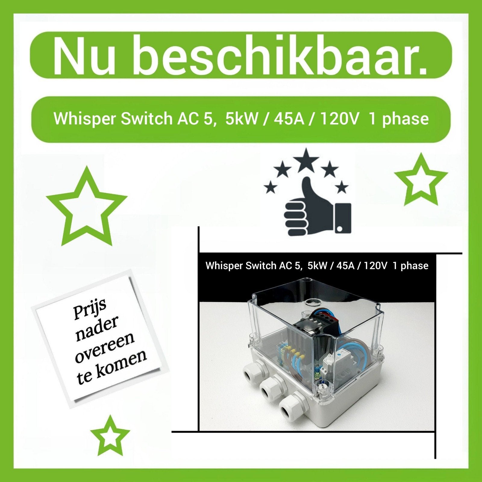50214672 Whisper Switch AC 5,  5KW / 45A / 120V - 1 phase.Nw, Watersport en Boten, Ophalen of Verzenden, Nieuw, Kabel of Apparatuur
