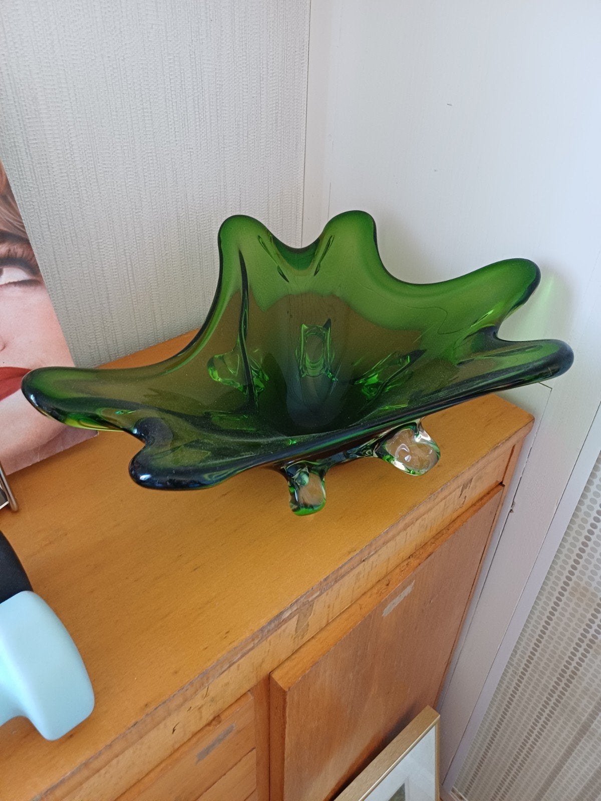 Vintage Groene Glazen Schaal - Uniek Design, Ophalen of Verzenden