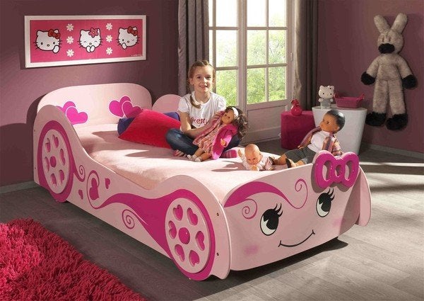 Autobed Pretty Girl - 90x200 - Roze, Kinderen en Baby's, Kinderkamer | Bedden, Niet ingevuld, Niet ingevuld, Niet ingevuld
