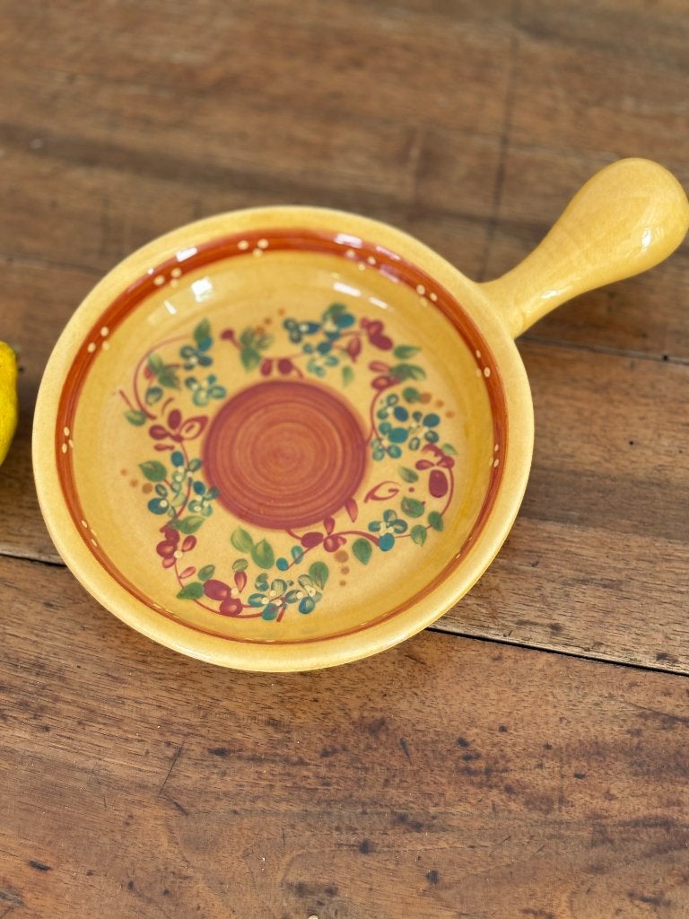 Vintage Frans aardewerk schaaltje met steel Terre e Provence, Vintage, Ophalen of Verzenden, Aardewerk, Schaal of Schalen