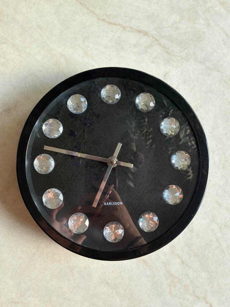 Klok met diamantjes, Wandklok, Analoog, Werkt op batterijen, Ophalen of Verzenden