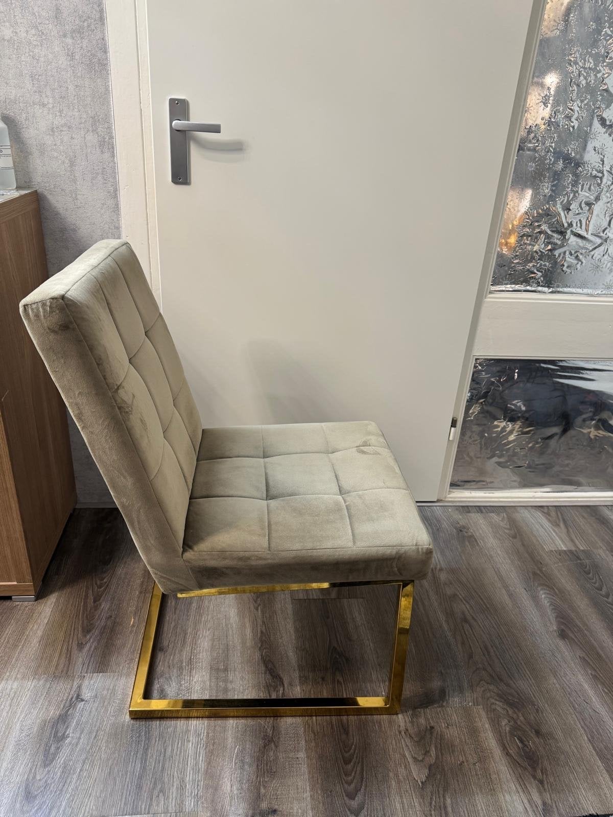 Luxe eetkamerstoel goudkleurig onderstel velours stof, Ophalen, Gebruikt, Overige kleuren, Metaal