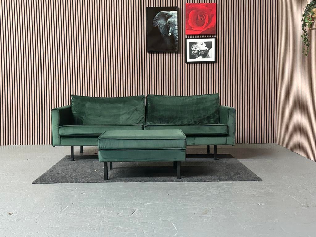 GRATIS LEVERING Velvet Driezits Bank Groen 230x85 GEREINIGD, Driepersoons, 75 tot 100 cm, Ophalen of Verzenden, Zo goed als nieuw
