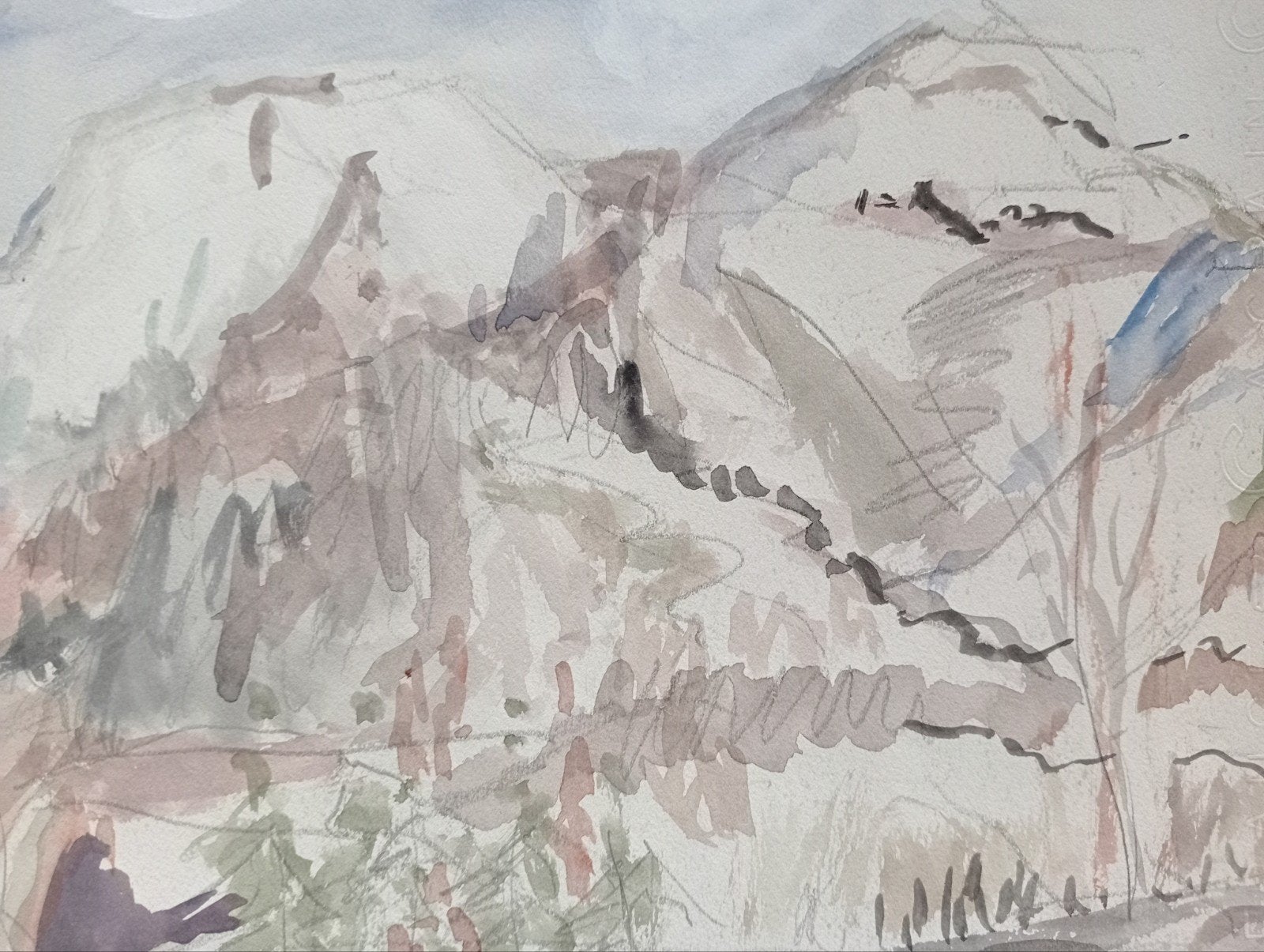 Aquarel Berglandschap Kunstcriticus Frans Duister jaren 80, Ophalen of Verzenden