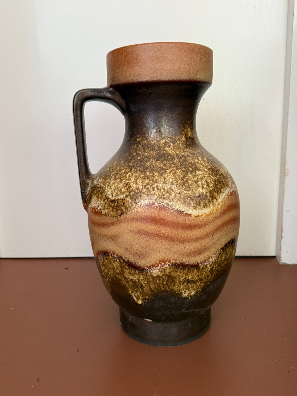 Grote vintage keramieke vaas met barst bruin (Germany), Antiek en Kunst, Antiek | Vazen, Ophalen