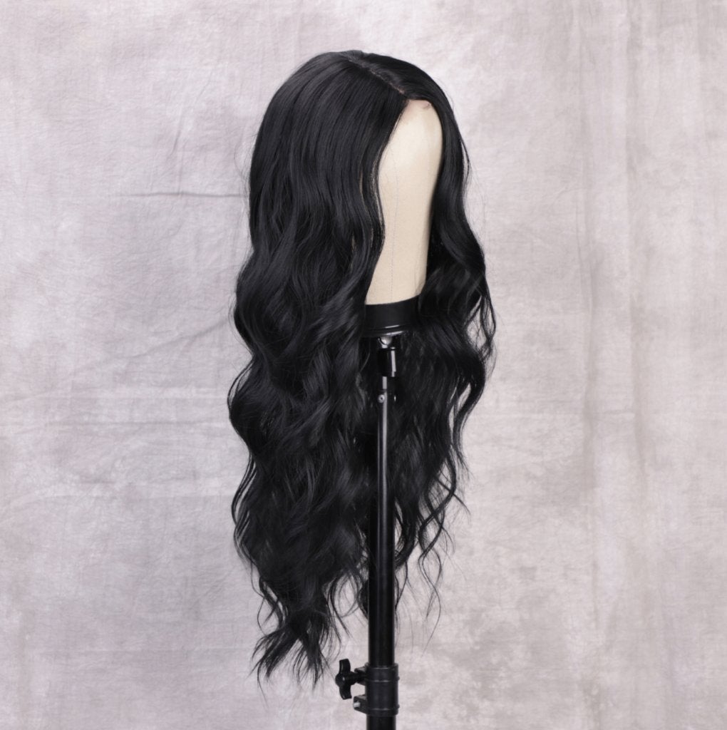 Zwarte Lange Golvende Pruik Zwart Haar Haren Dames Vrouwen, Verzenden, Nieuw, Pruik of Haarverlenging