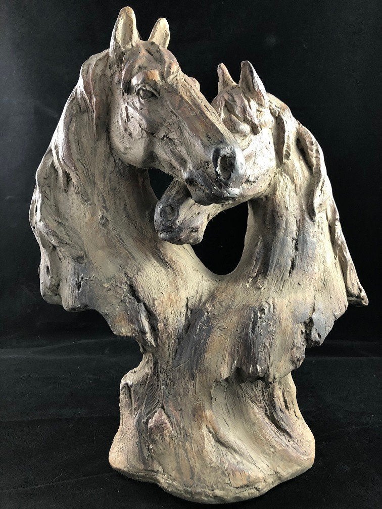Prachtig paardenbeeld van 2 paardenhoofden, Brocante, Beige, ., Nieuw