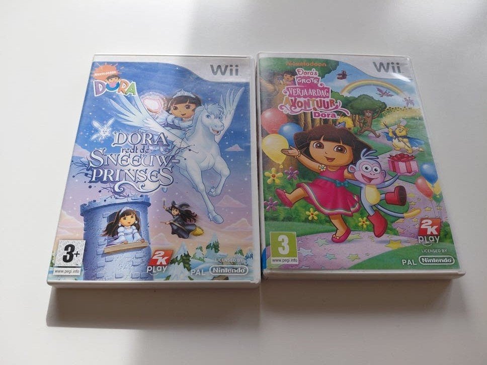 2 Dora Wii spellen: Dora redt de Sneeuwprinses & Verjaardag, Avontuur en Actie, 1 speler, Ophalen of Verzenden, Zo goed als nieuw