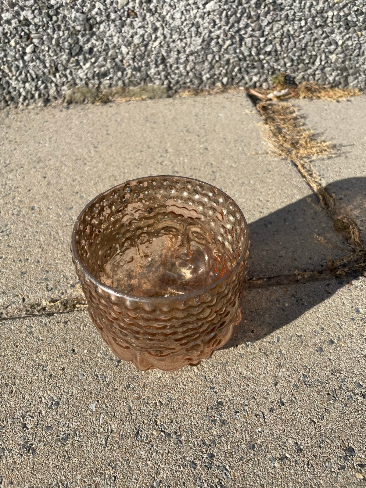 Glazen waxinelichthouder met bubbelpatroon, Huis en Inrichting, Ophalen, Gebruikt, Bruin, Overige merken