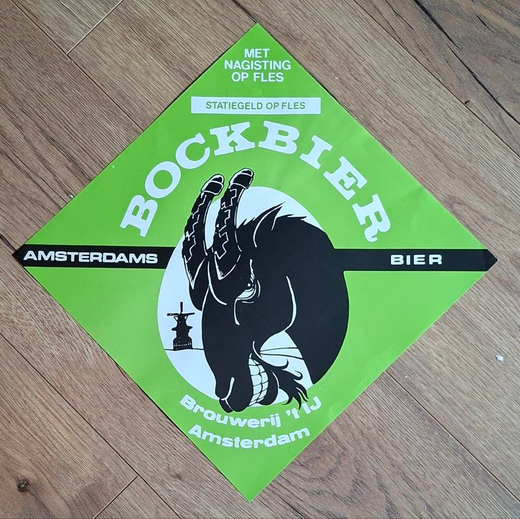 Vintage brouwerij 't IJ Bockbier Reclameposter, Ophalen of Verzenden, Gebruikt, Reclamebord