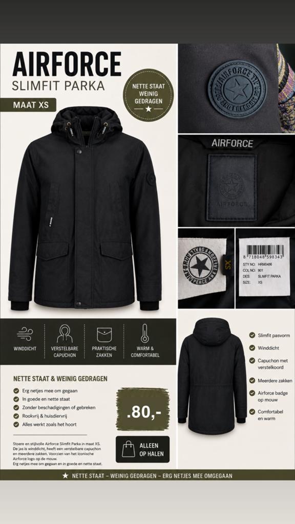 Airforce jas parka, Kleding | Dames, Jassen | Winter, Ophalen of Verzenden, Zo goed als nieuw, Maat 34 (XS) of kleiner, Zwart