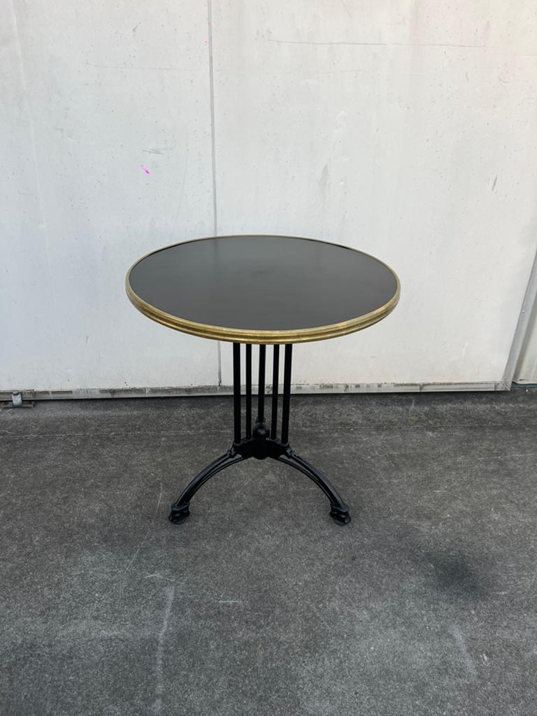 6 stuks Franse bistro horeca Terras tafels messing rand, Ophalen, Zo goed als nieuw, Rond, Metaal