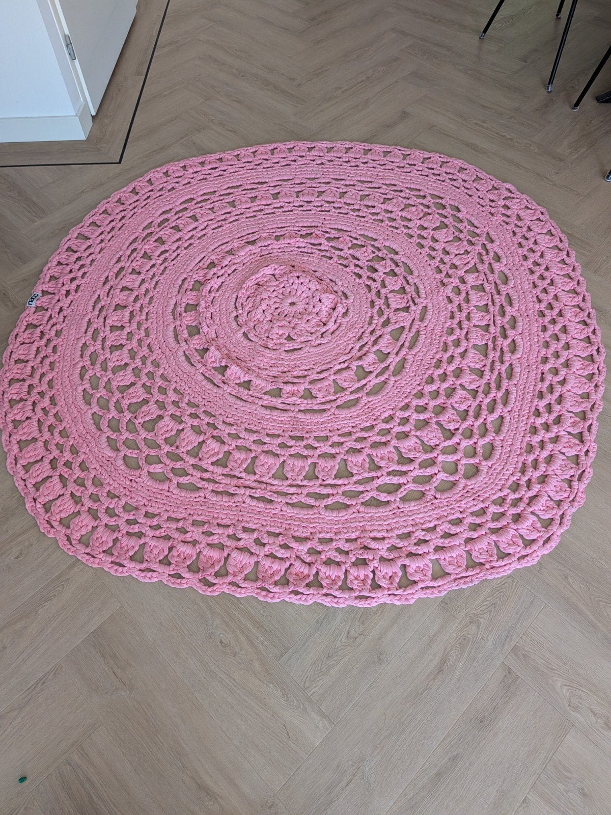Roze gehaakt vloerkleed Naco 170, Gebruikt, 150 tot 200 cm, Rond, Ophalen of Verzenden