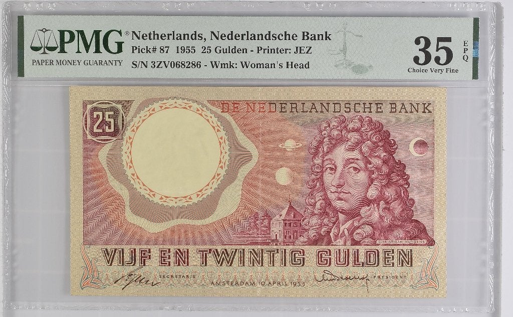 PMG: 25 Gulden 1955 ‘Huygens’ - 3ZV068286 - Invulserie!, Ophalen of Verzenden, 25 gulden, Los biljet