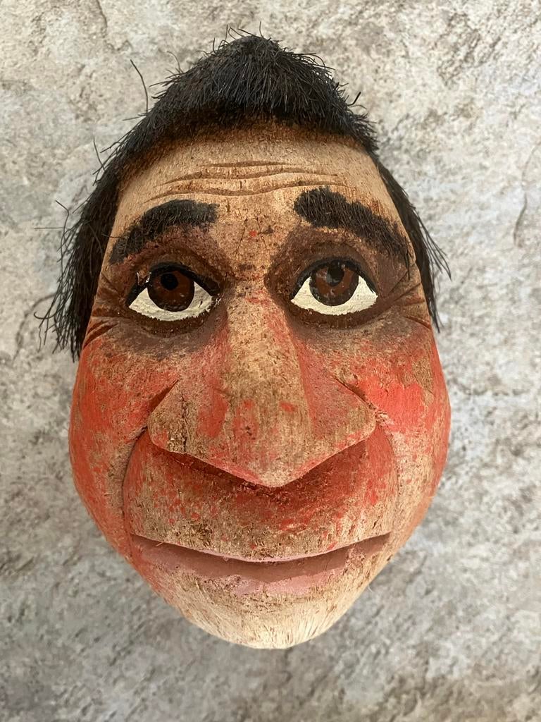 Uniek handgesneden kokosnoot masker/beeldje, Antiek en Kunst, Minder dan 20 cm, Natuurlijk materiaal, Handgemaakt, Overige stijlen