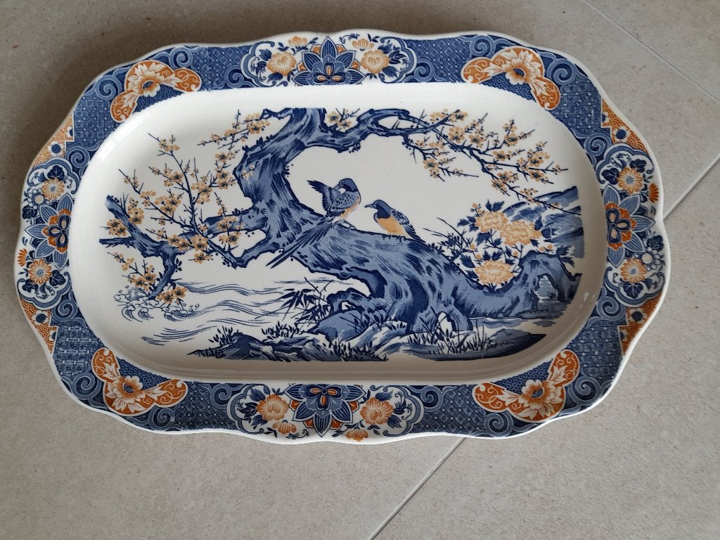 Decoratief Japans bord Asake met vogels., Ophalen