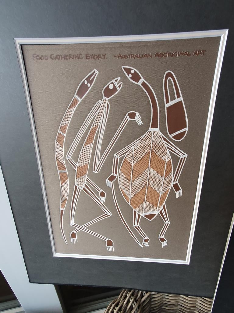 2x Australische Aboriginal Kunst  - Ingelijst, Antiek en Kunst, Kunst | Niet-Westerse kunst, Ophalen of Verzenden