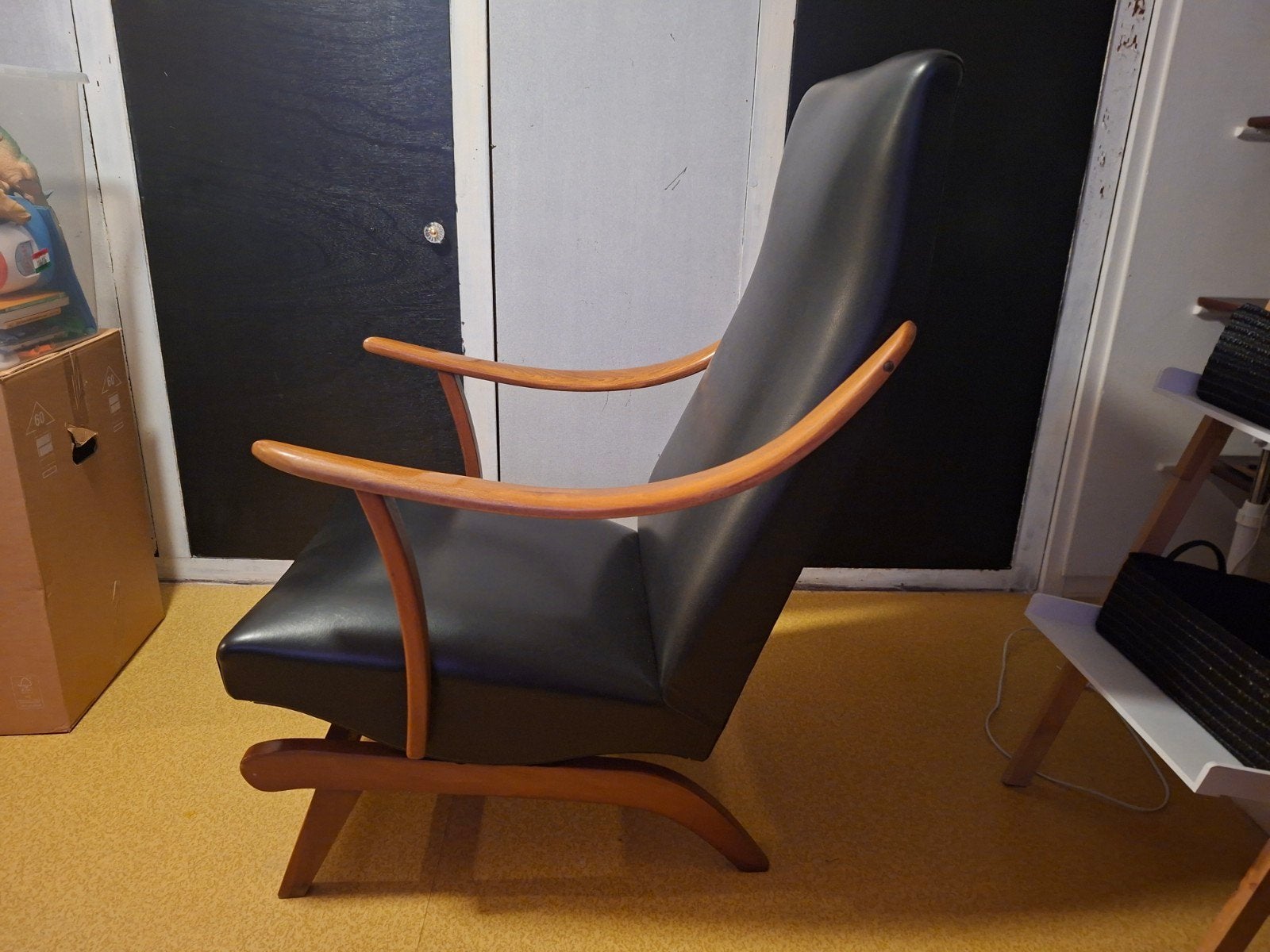 Jaren '60 Schommelstoel Hout en Leer, Ophalen, Gebruikt, Hout, Jaren 60, Vintage, Retro