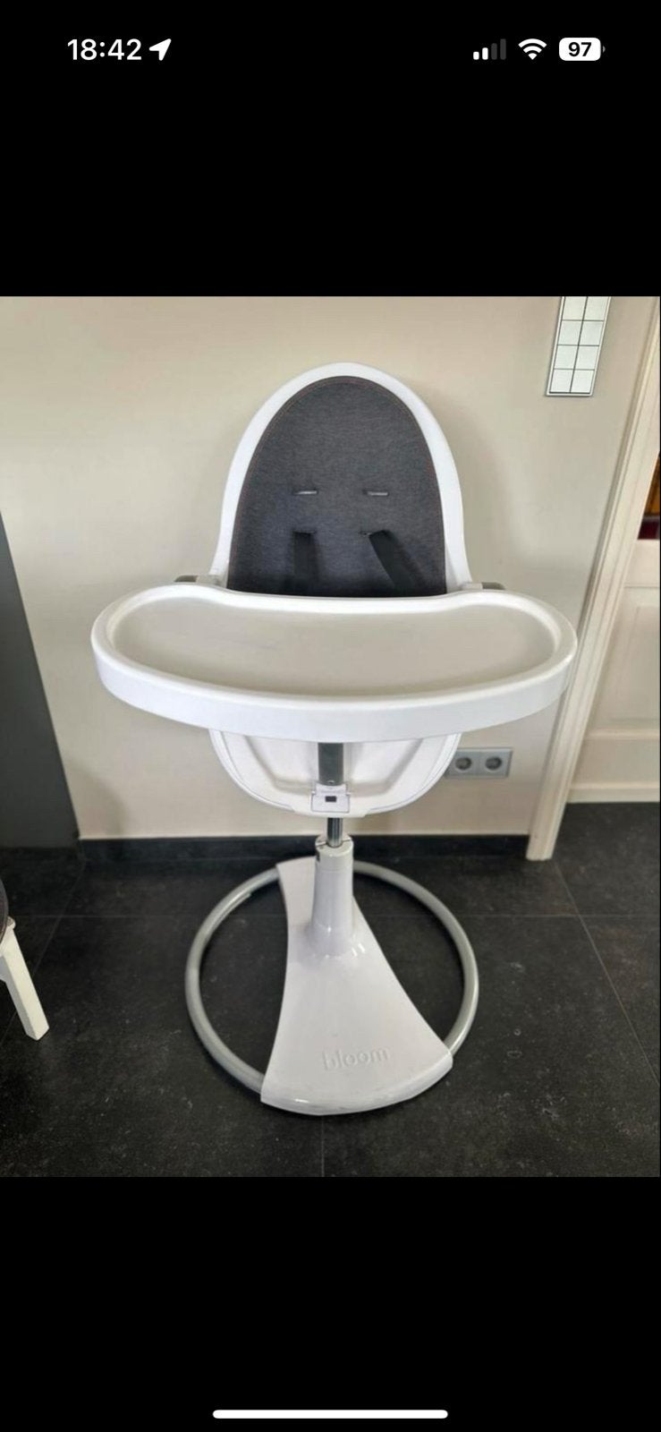 Bloom Fresco Chrome kinderstoel met eetblad, Ophalen, Gebruikt, Meegroeistoel, Afneembaar eetblad