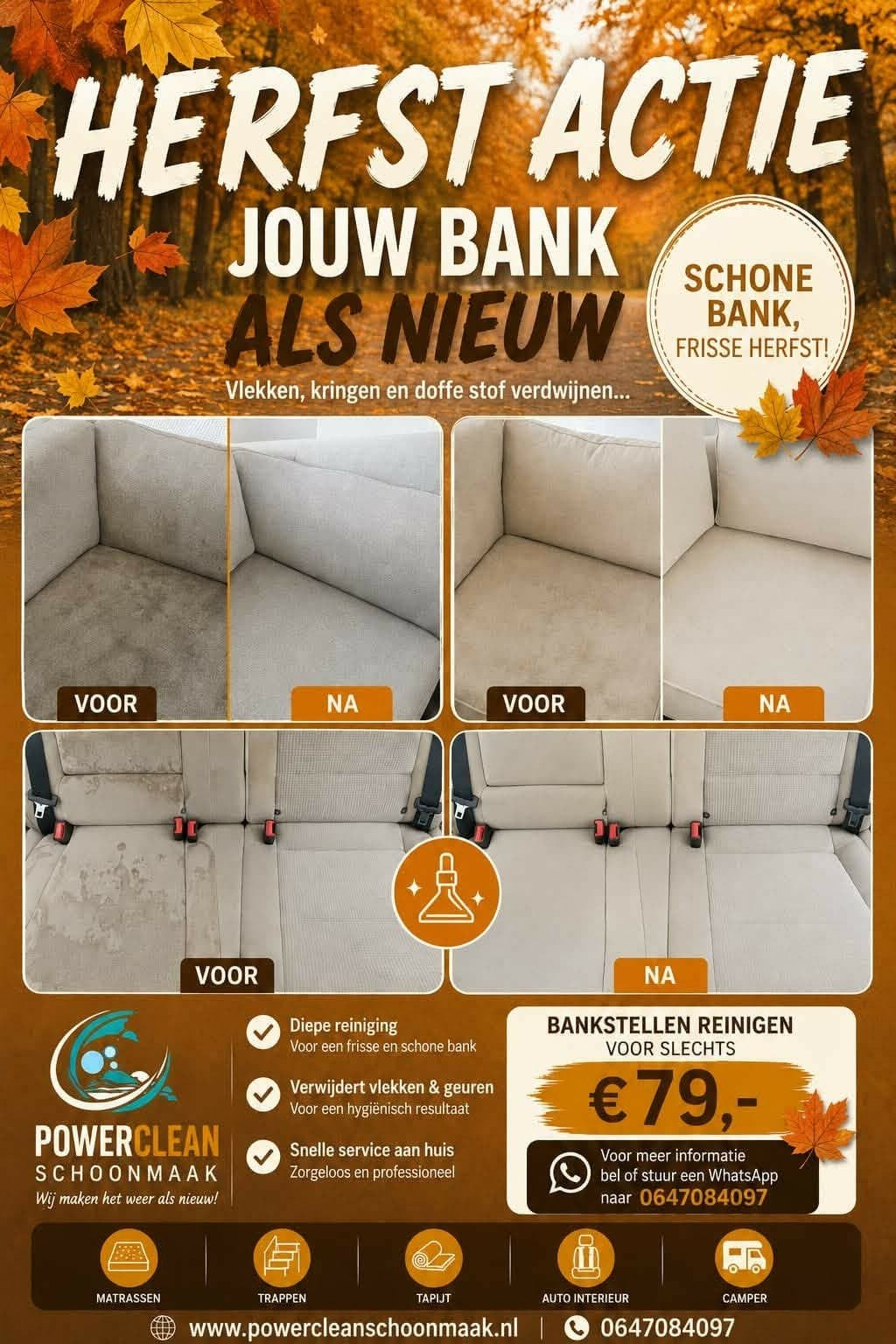 Najaars Actie bankstellen reinigen voor slechts 79 euro, Ophalen, 75 tot 100 cm